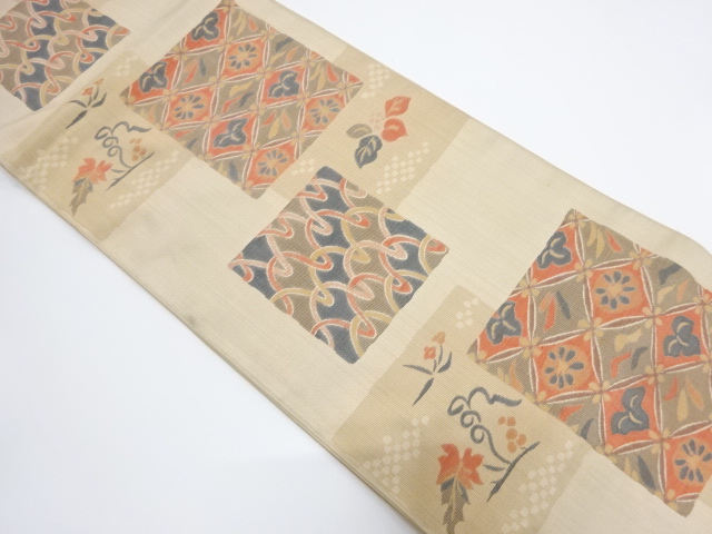 JAPANESE KIMONO / VINTAGE FUKURO OBI / SILK / WOVEN FLOWER CLASSICAL PATTERN